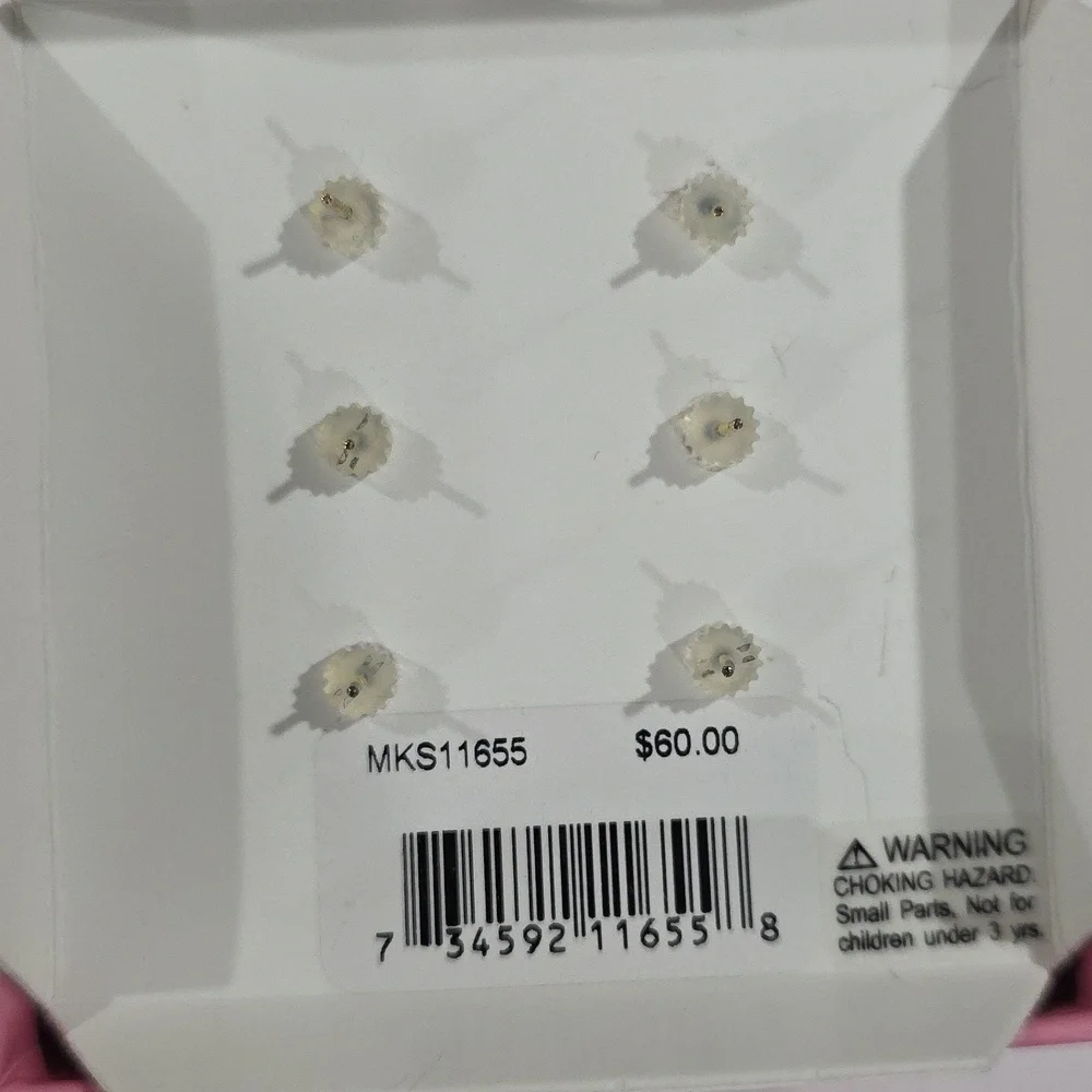 Trio: Gold Ball Studs, Heart-Shaped Pink Crystal Earrings, and Lavender Gemstone